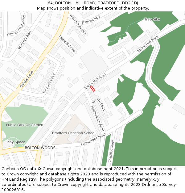 64, BOLTON HALL ROAD, BRADFORD, BD2 1BJ: Location map and indicative extent of plot