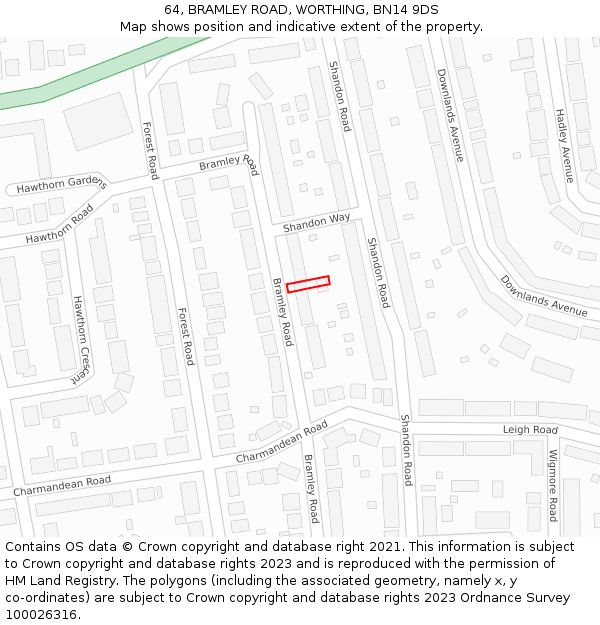 64, BRAMLEY ROAD, WORTHING, BN14 9DS: Location map and indicative extent of plot