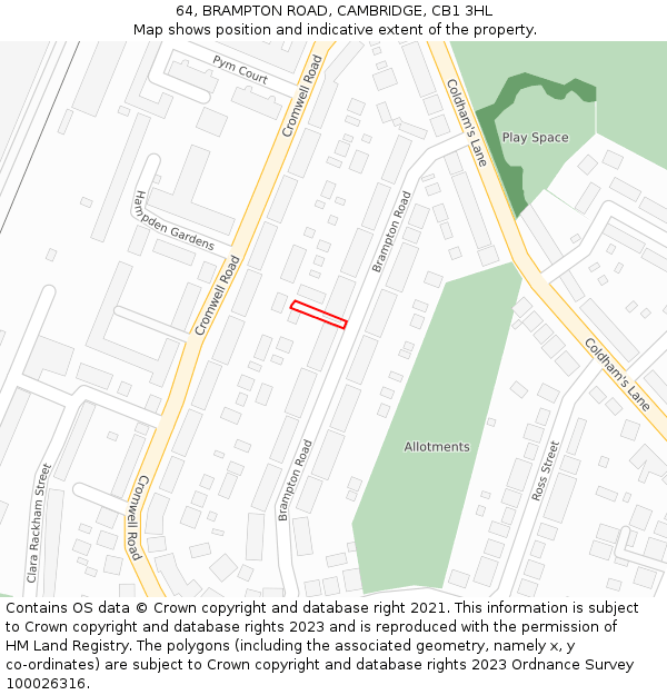 64, BRAMPTON ROAD, CAMBRIDGE, CB1 3HL: Location map and indicative extent of plot