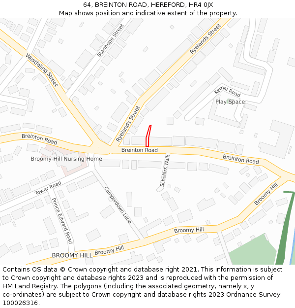 64, BREINTON ROAD, HEREFORD, HR4 0JX: Location map and indicative extent of plot