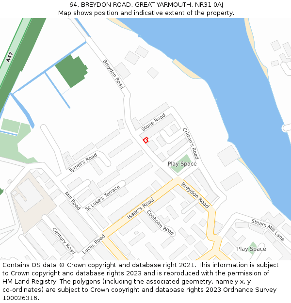 64, BREYDON ROAD, GREAT YARMOUTH, NR31 0AJ: Location map and indicative extent of plot