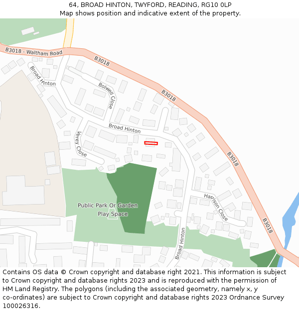 64, BROAD HINTON, TWYFORD, READING, RG10 0LP: Location map and indicative extent of plot