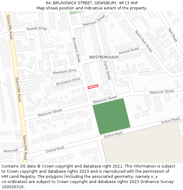 64, BRUNSWICK STREET, DEWSBURY, WF13 4NF: Location map and indicative extent of plot