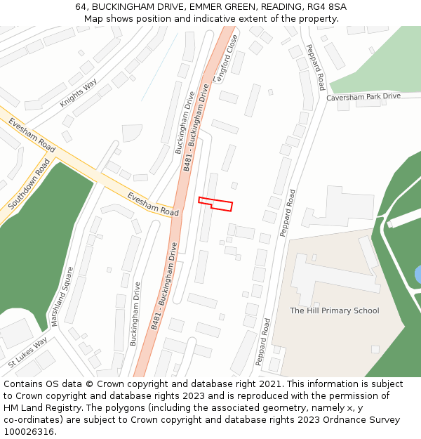64, BUCKINGHAM DRIVE, EMMER GREEN, READING, RG4 8SA: Location map and indicative extent of plot