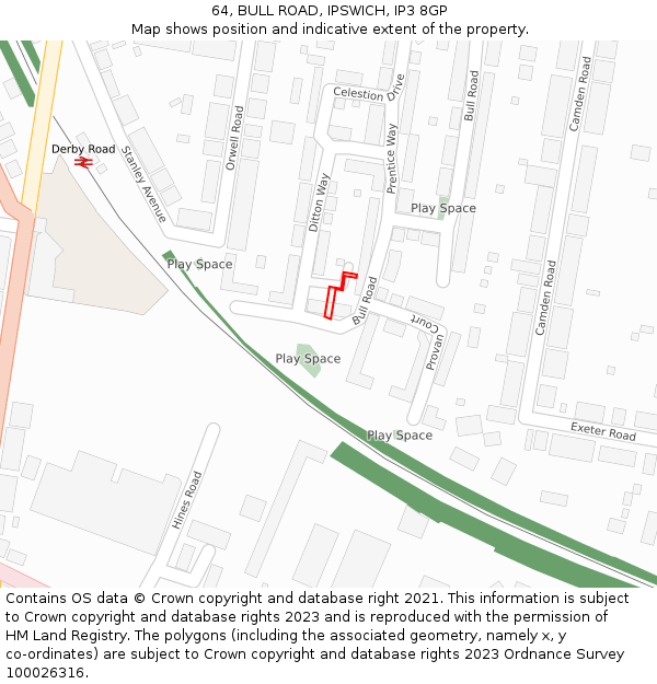 64, BULL ROAD, IPSWICH, IP3 8GP: Location map and indicative extent of plot