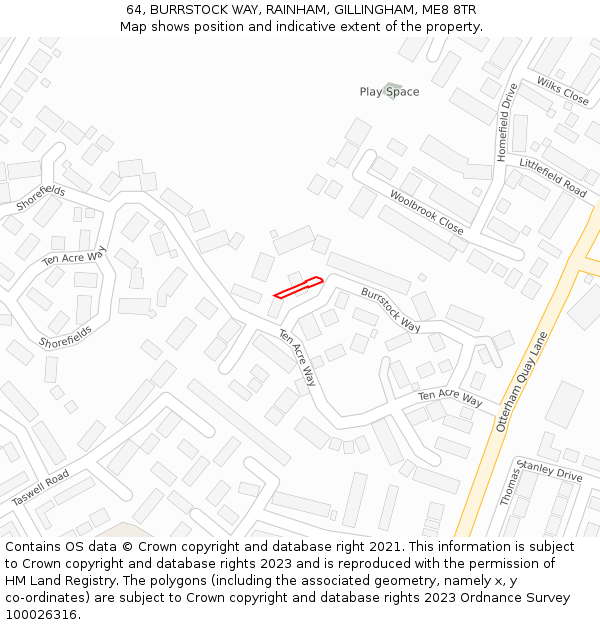 64, BURRSTOCK WAY, RAINHAM, GILLINGHAM, ME8 8TR: Location map and indicative extent of plot