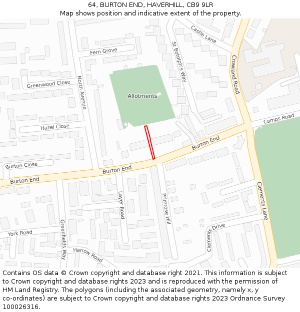 64, BURTON END, HAVERHILL, CB9 9LR: Location map and indicative extent of plot