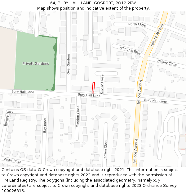 64, BURY HALL LANE, GOSPORT, PO12 2PW: Location map and indicative extent of plot