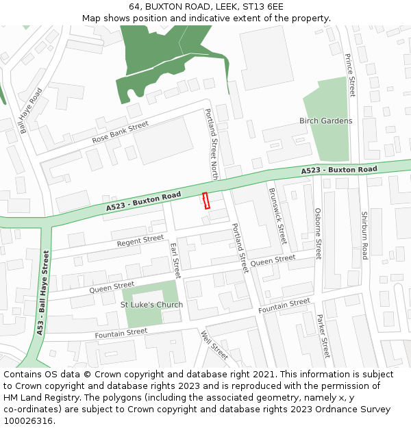 64, BUXTON ROAD, LEEK, ST13 6EE: Location map and indicative extent of plot