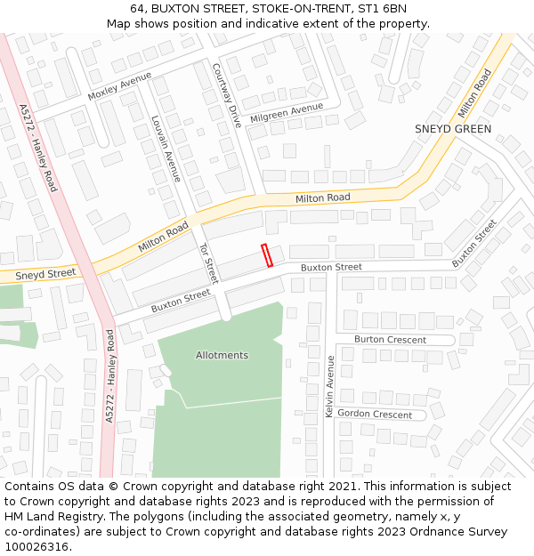 64, BUXTON STREET, STOKE-ON-TRENT, ST1 6BN: Location map and indicative extent of plot