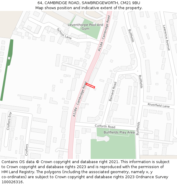64, CAMBRIDGE ROAD, SAWBRIDGEWORTH, CM21 9BU: Location map and indicative extent of plot