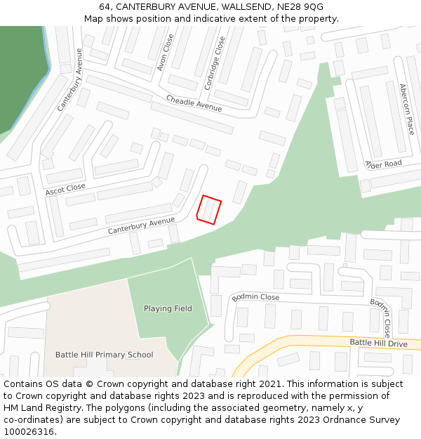 64, CANTERBURY AVENUE, WALLSEND, NE28 9QG: Location map and indicative extent of plot
