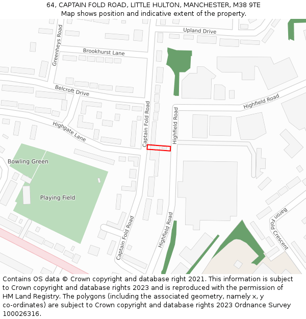 64, CAPTAIN FOLD ROAD, LITTLE HULTON, MANCHESTER, M38 9TE: Location map and indicative extent of plot