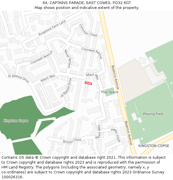64, CAPTAINS PARADE, EAST COWES, PO32 6GT: Location map and indicative extent of plot