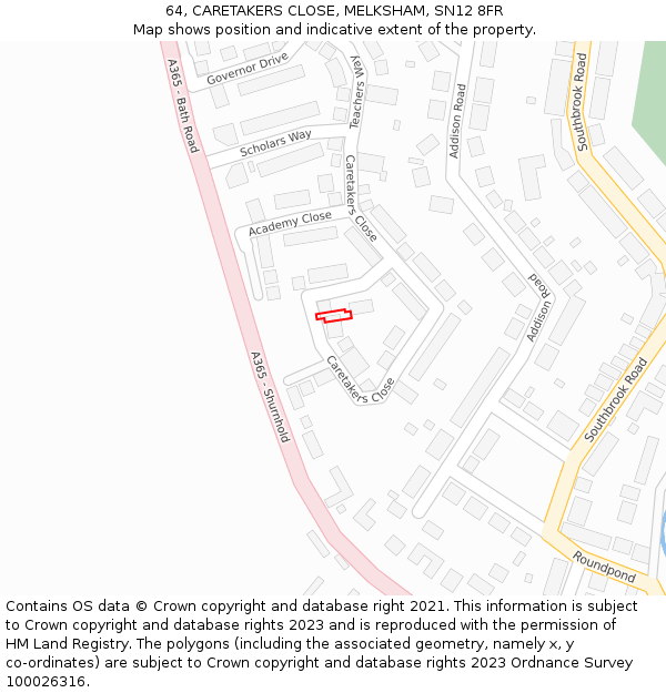 64, CARETAKERS CLOSE, MELKSHAM, SN12 8FR: Location map and indicative extent of plot
