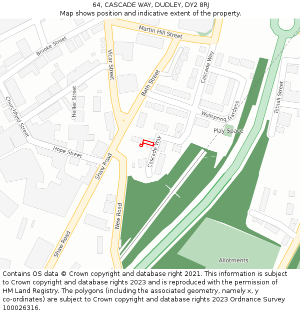64, CASCADE WAY, DUDLEY, DY2 8RJ: Location map and indicative extent of plot