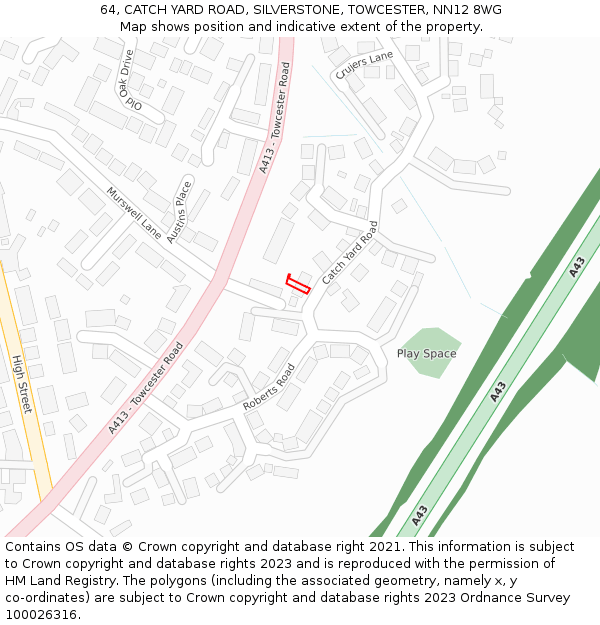 64, CATCH YARD ROAD, SILVERSTONE, TOWCESTER, NN12 8WG: Location map and indicative extent of plot