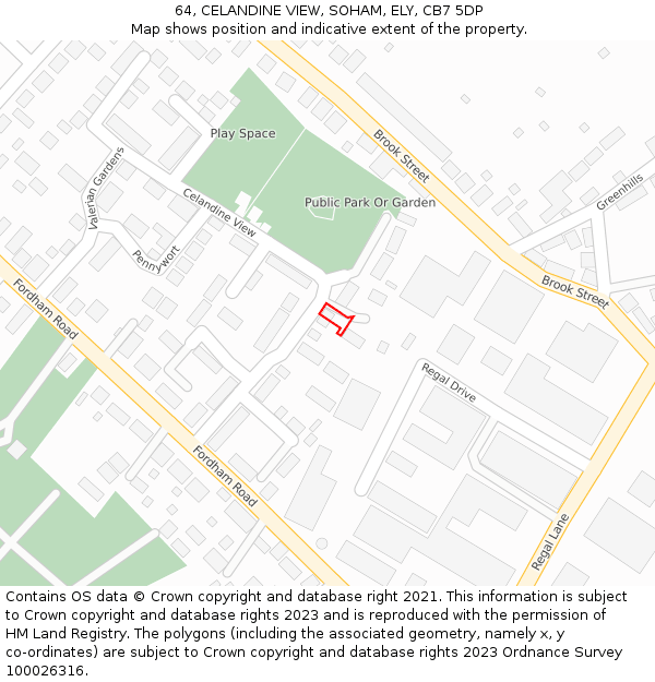 64, CELANDINE VIEW, SOHAM, ELY, CB7 5DP: Location map and indicative extent of plot