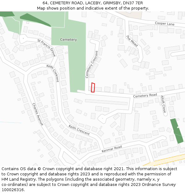 64, CEMETERY ROAD, LACEBY, GRIMSBY, DN37 7ER: Location map and indicative extent of plot