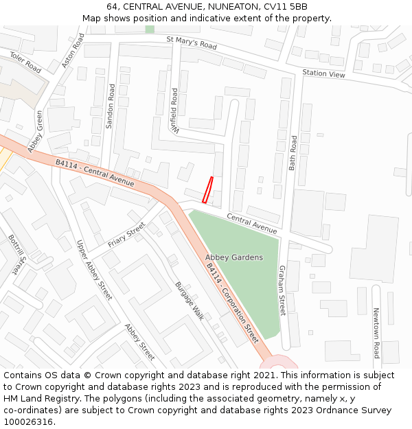 64, CENTRAL AVENUE, NUNEATON, CV11 5BB: Location map and indicative extent of plot