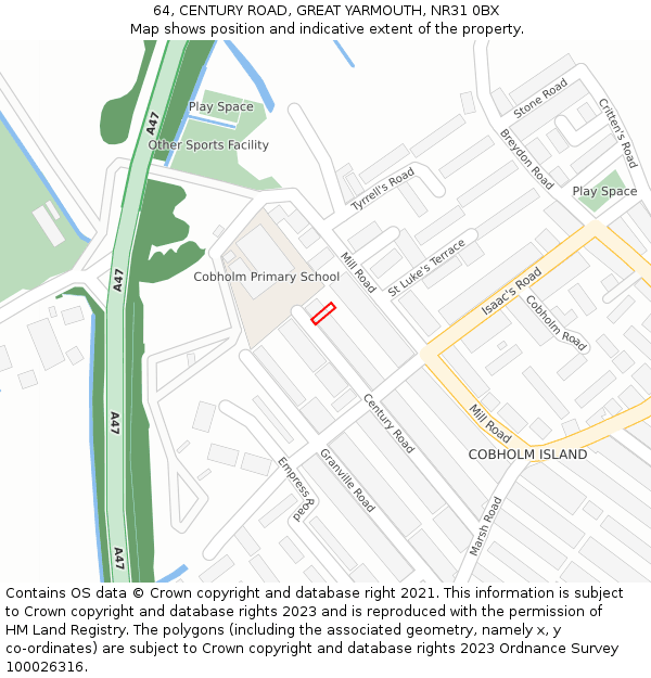 64, CENTURY ROAD, GREAT YARMOUTH, NR31 0BX: Location map and indicative extent of plot