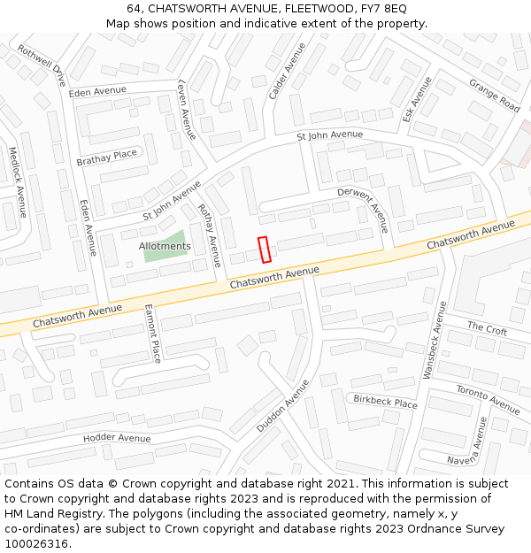 64, CHATSWORTH AVENUE, FLEETWOOD, FY7 8EQ: Location map and indicative extent of plot