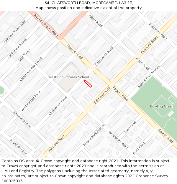 64, CHATSWORTH ROAD, MORECAMBE, LA3 1BJ: Location map and indicative extent of plot