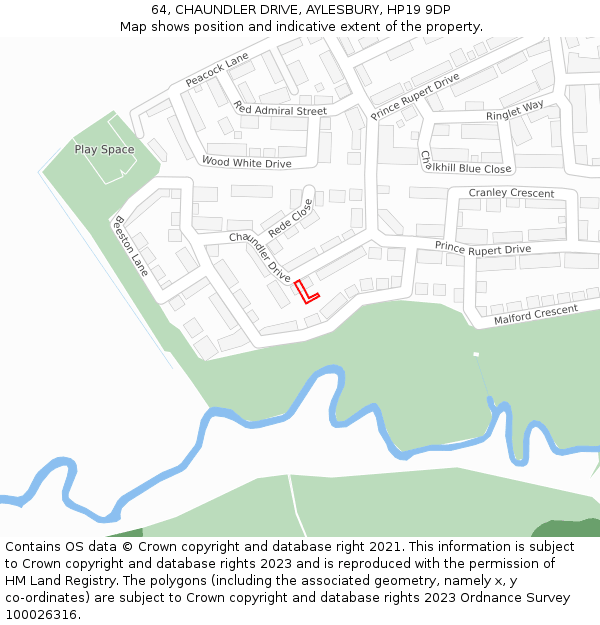 64, CHAUNDLER DRIVE, AYLESBURY, HP19 9DP: Location map and indicative extent of plot
