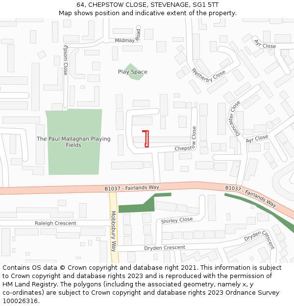 64, CHEPSTOW CLOSE, STEVENAGE, SG1 5TT: Location map and indicative extent of plot