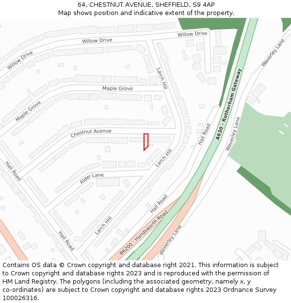 64, CHESTNUT AVENUE, SHEFFIELD, S9 4AP: Location map and indicative extent of plot