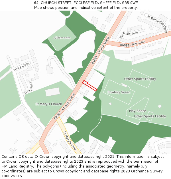 64, CHURCH STREET, ECCLESFIELD, SHEFFIELD, S35 9WE: Location map and indicative extent of plot