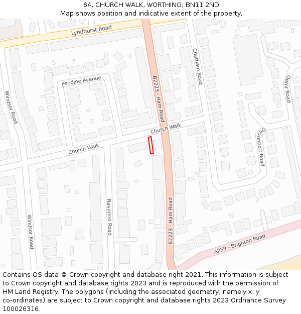 64, CHURCH WALK, WORTHING, BN11 2ND: Location map and indicative extent of plot