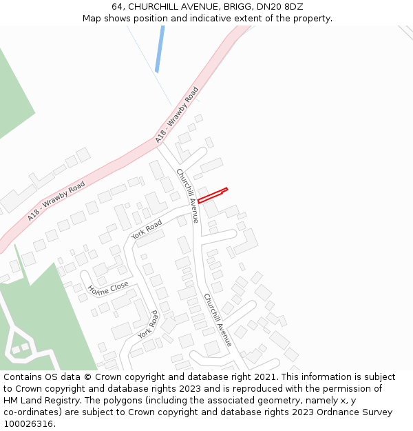 64, CHURCHILL AVENUE, BRIGG, DN20 8DZ: Location map and indicative extent of plot
