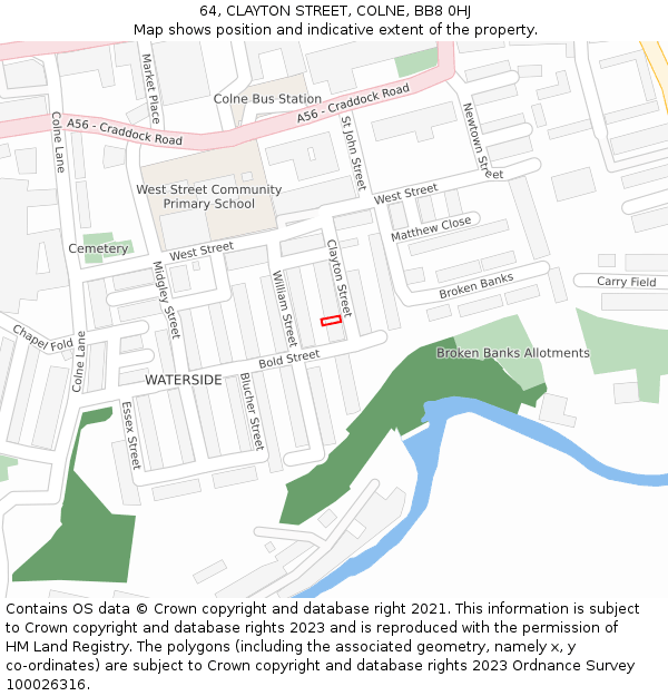 64, CLAYTON STREET, COLNE, BB8 0HJ: Location map and indicative extent of plot