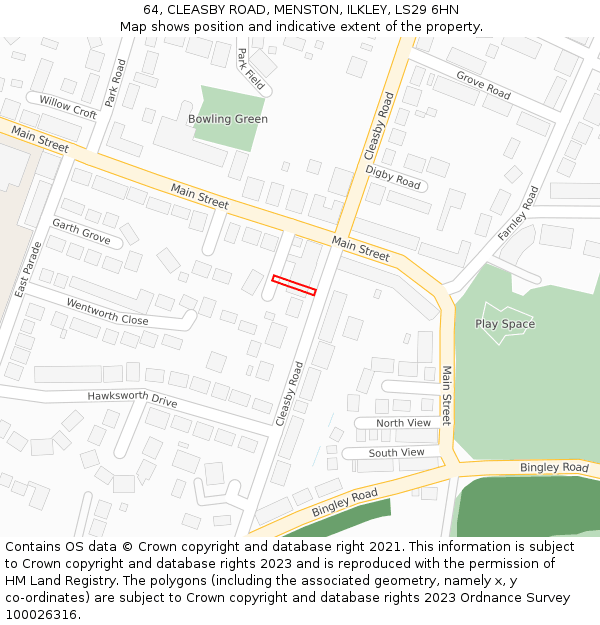 64, CLEASBY ROAD, MENSTON, ILKLEY, LS29 6HN: Location map and indicative extent of plot