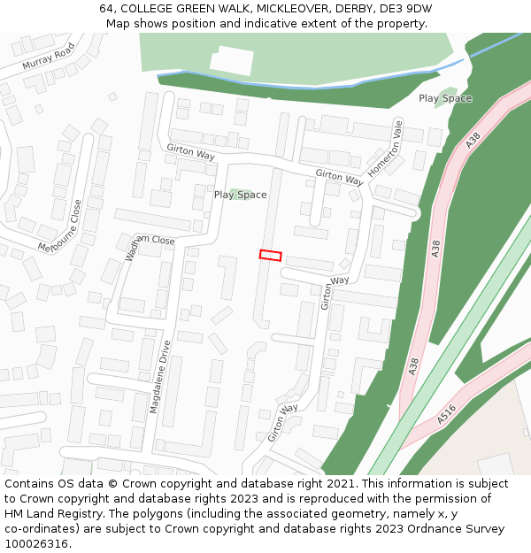 64, COLLEGE GREEN WALK, MICKLEOVER, DERBY, DE3 9DW: Location map and indicative extent of plot