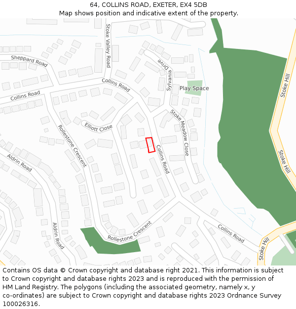 64, COLLINS ROAD, EXETER, EX4 5DB: Location map and indicative extent of plot