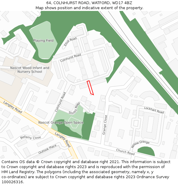 64, COLNHURST ROAD, WATFORD, WD17 4BZ: Location map and indicative extent of plot