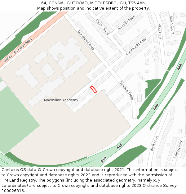 64, CONNAUGHT ROAD, MIDDLESBROUGH, TS5 4AN: Location map and indicative extent of plot