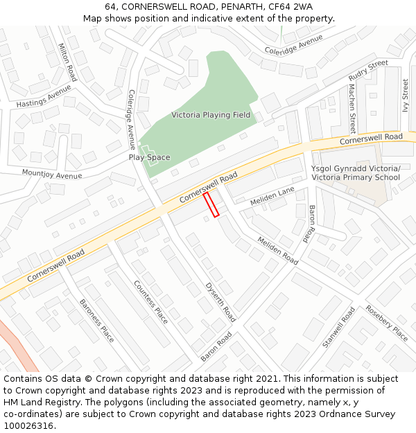 64, CORNERSWELL ROAD, PENARTH, CF64 2WA: Location map and indicative extent of plot