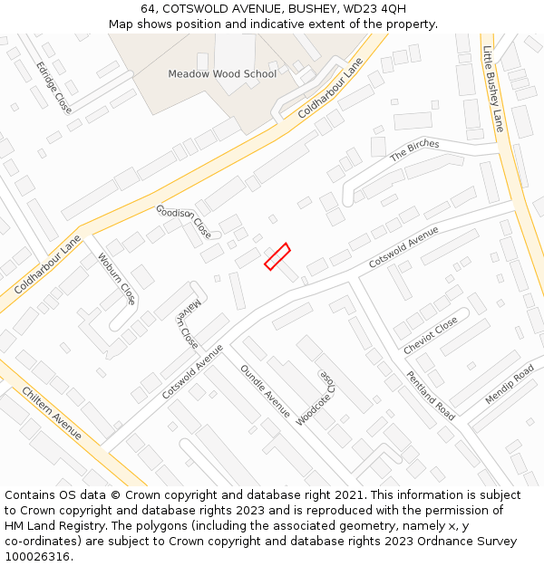 64, COTSWOLD AVENUE, BUSHEY, WD23 4QH: Location map and indicative extent of plot