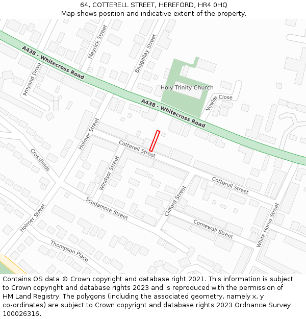 64, COTTERELL STREET, HEREFORD, HR4 0HQ: Location map and indicative extent of plot