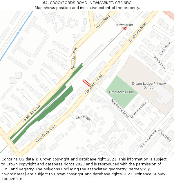 64, CROCKFORDS ROAD, NEWMARKET, CB8 9BG: Location map and indicative extent of plot