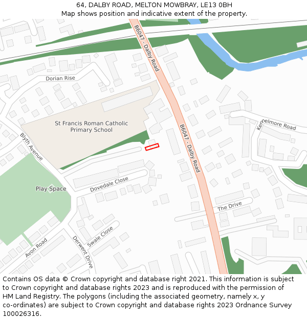 64, DALBY ROAD, MELTON MOWBRAY, LE13 0BH: Location map and indicative extent of plot