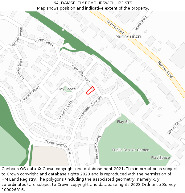 64, DAMSELFLY ROAD, IPSWICH, IP3 9TS: Location map and indicative extent of plot
