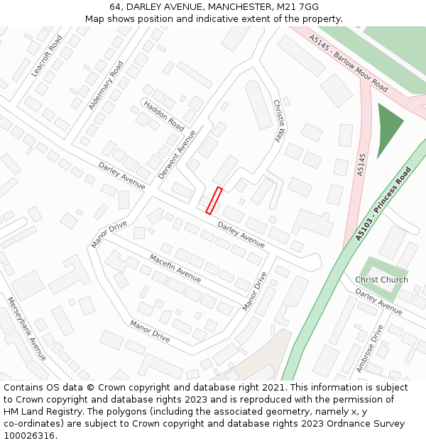 64, DARLEY AVENUE, MANCHESTER, M21 7GG: Location map and indicative extent of plot