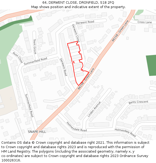 64, DERWENT CLOSE, DRONFIELD, S18 2FQ: Location map and indicative extent of plot