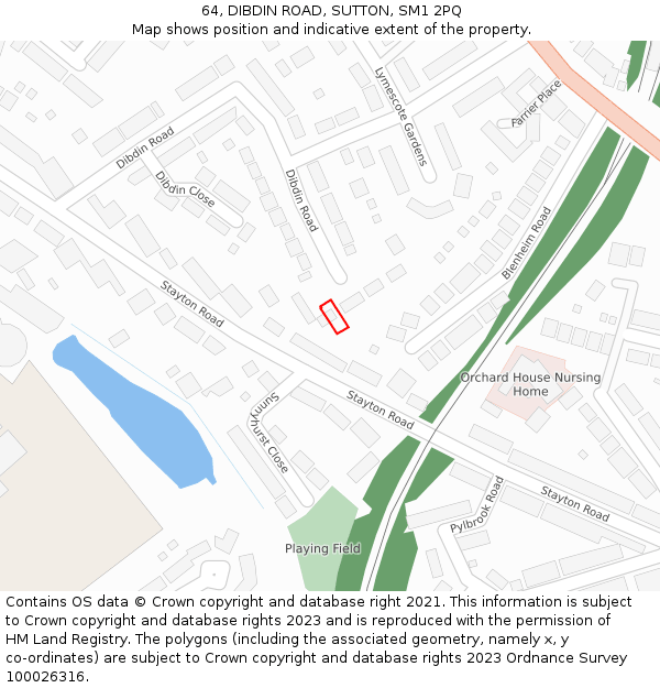 64, DIBDIN ROAD, SUTTON, SM1 2PQ: Location map and indicative extent of plot
