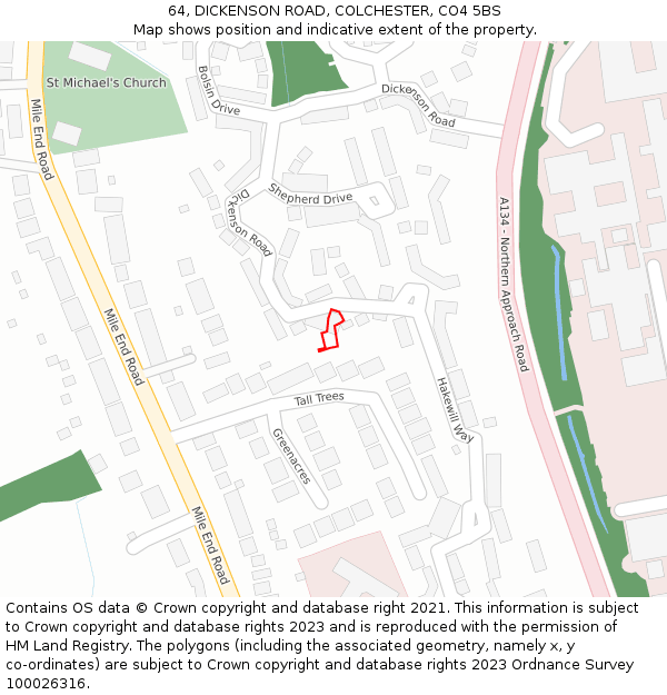 64, DICKENSON ROAD, COLCHESTER, CO4 5BS: Location map and indicative extent of plot