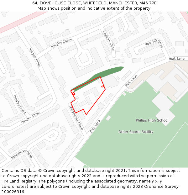 64, DOVEHOUSE CLOSE, WHITEFIELD, MANCHESTER, M45 7PE: Location map and indicative extent of plot